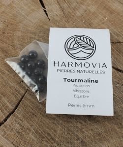 Perles Tourmaline Noire 6mm, 1 pièce